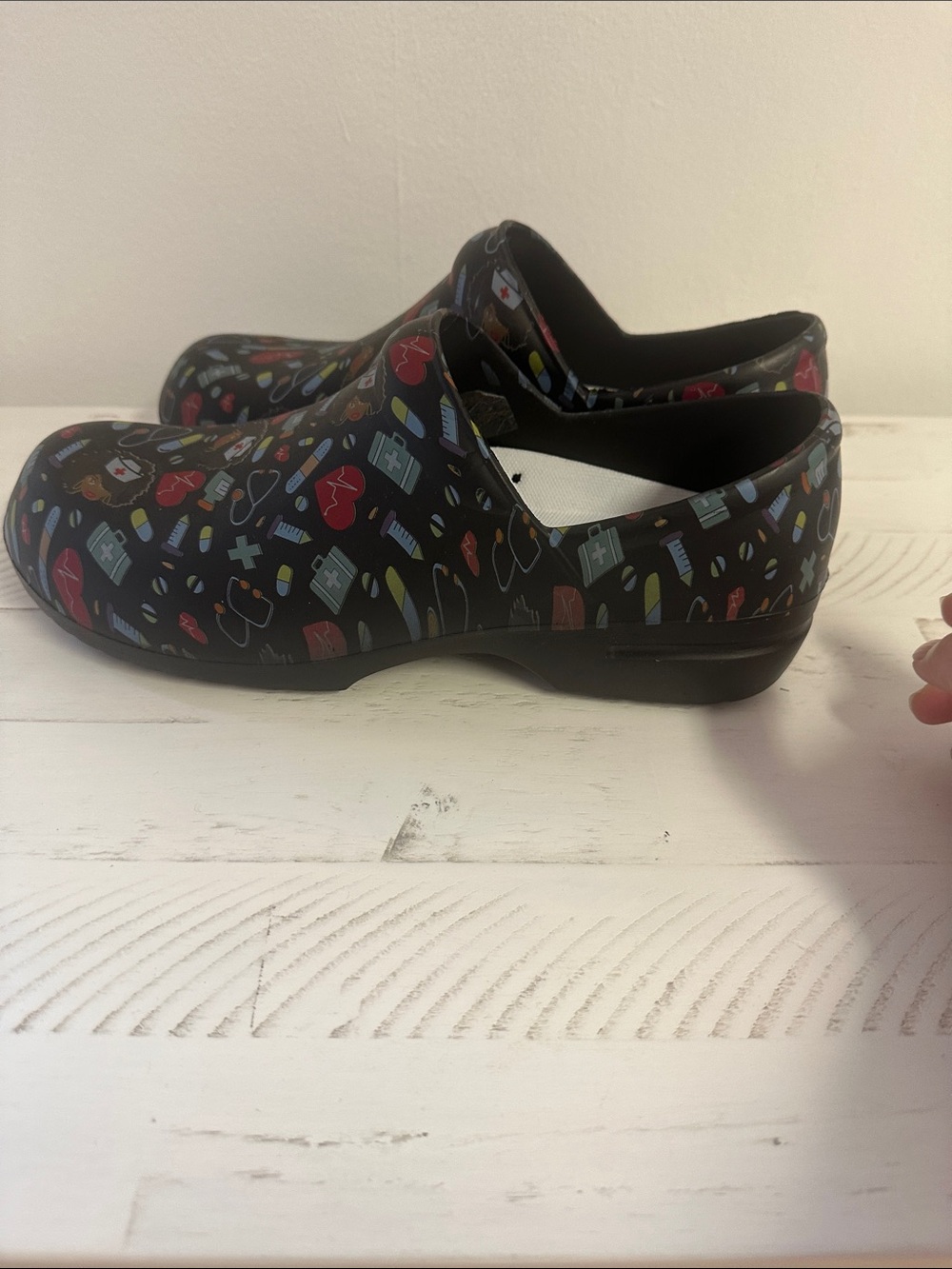 Kids Black Nursing Print Clogs - Medical Pattern